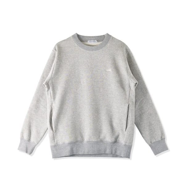 【日本製】 スウェット メンズ トレーナー 長袖 裏起毛 暖かい 無地 クルーネック 丸首 グレー杢(FL23FW-004-gr)